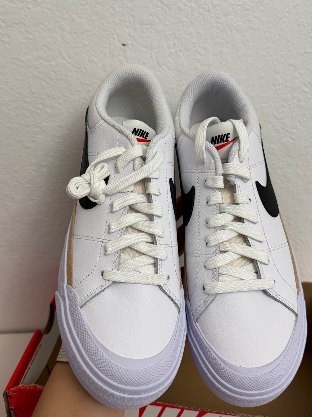 Nike Women’s White/Black/Hemp-Team Orange Tan Platform-Style Sneakers. - Picture 5 of 10